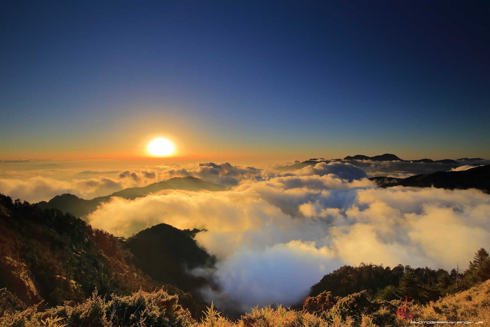 冬天的合欢山夕阳 夜晚 云海